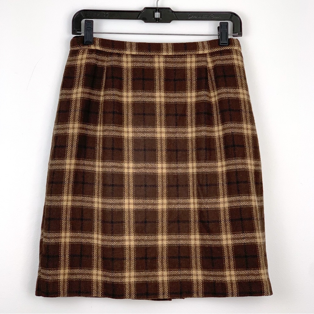 Vintage plaid pencil skirt by Briggs New York brown & tan wool blend fits like 4